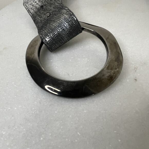 Sandy Duftler Designs Gray Metallic Snakeskin Leather Belt GunMetal Buckle VTG main image 5